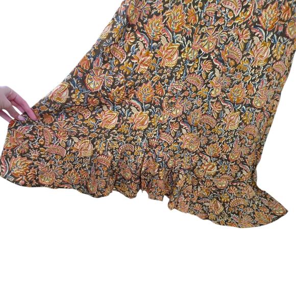 Fabindia Size Sml Mustard Brown Button Midi Cotton Dress Tiered Boho Lagenlook - Picture 6 of 10